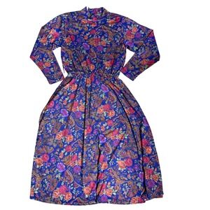 Boho Cottagecore Vibes Floral Paisley Midi Dress Long Sleeve Vintage USA Size 10